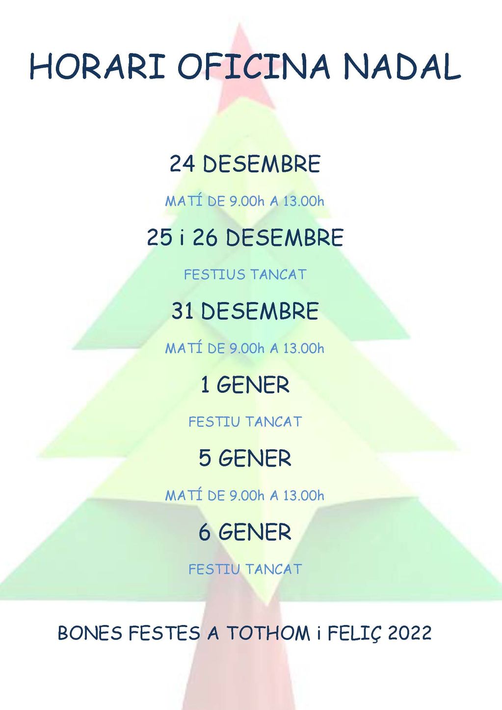 HORAIRE BUREAU NOEL 2022